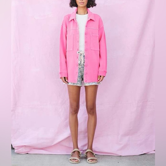 Anthropologie Tops - NWT Anthropologie Sundry Oversized Fleece Shirt size M in Hot Pink